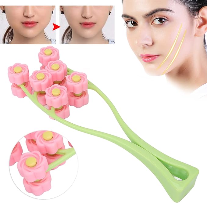 Flower Type Massage Roller, face Massage Roller Plastic Material Letter Shaped face Massager (Pink)