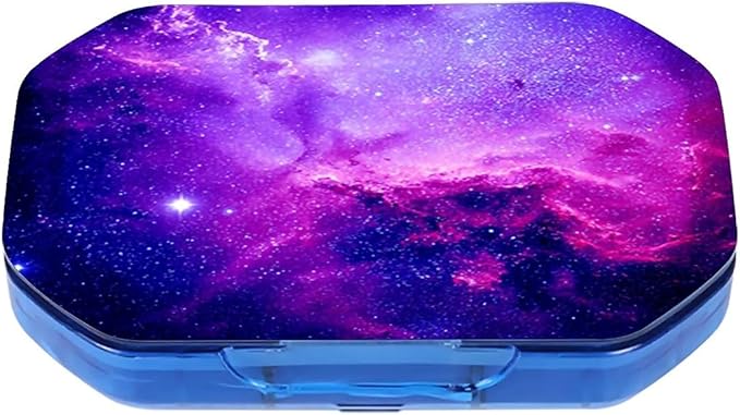 This Portable Purple Nebula Starry Sky Pattern 6-Compartment Pillbox Can Be Placed in A Pocket Or Wallet to Store Vitamins, Medicines Fish Oil Health Supplements Other Medications.