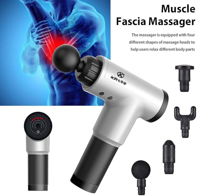 Hand held Electric Quiet Muscle Massage Gun deep Relaxation Massage Body Four Kinds of Massage Head Cordless Percussion Massager Relieve Muscle Pain and Tension (Red)