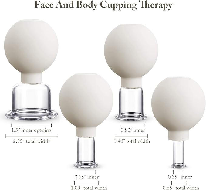 BBTO 4 Pieces Glass Cupping Set Glass Silicone Cupping Cups Massage Vacuum Suction Cupping Cups for Body Face Leg Arm Back Shoulder Muscle and Joint Pain (White)