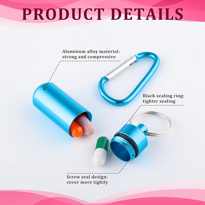 Jinei 40 Pcs Aluminum Metal Pill Box Case Organizer Waterproof Mini Storage Container Portable Pill Case Keychain with Buckles for Daily Use Outdoor Camping Travel (Multicolor)