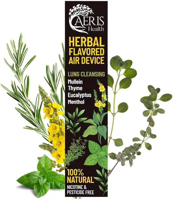 Herbal Flavored Air Device | 100% Natural Mullein, Thyme, Eucalyptus & Menthol | Smokeless Inhaler | Crisp Menthol Freshness for Clean Breathing