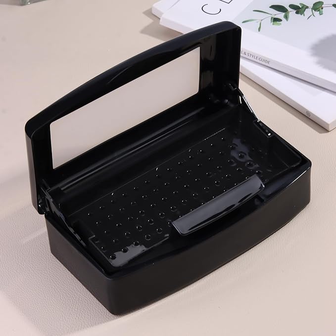Nail Tool Sterilizer Box Plastic Disinfectant Container for Nail Art Accessories Tools, Hair Salons and Beauty Centers, Sterilizer Soaking Box with Strainer Pedicure Manicure Equipment, Black