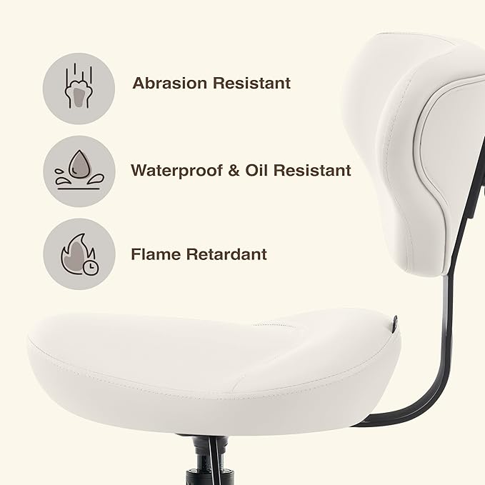 Ergonomic Saddle Seat Adjustable Pneumatic Hydraulic Drafting Swivel Rolling Stool Chair for Medical Hygienic SPA Massage Salon Home and Office - Hilo 508 (Vanilla, with Backrest)