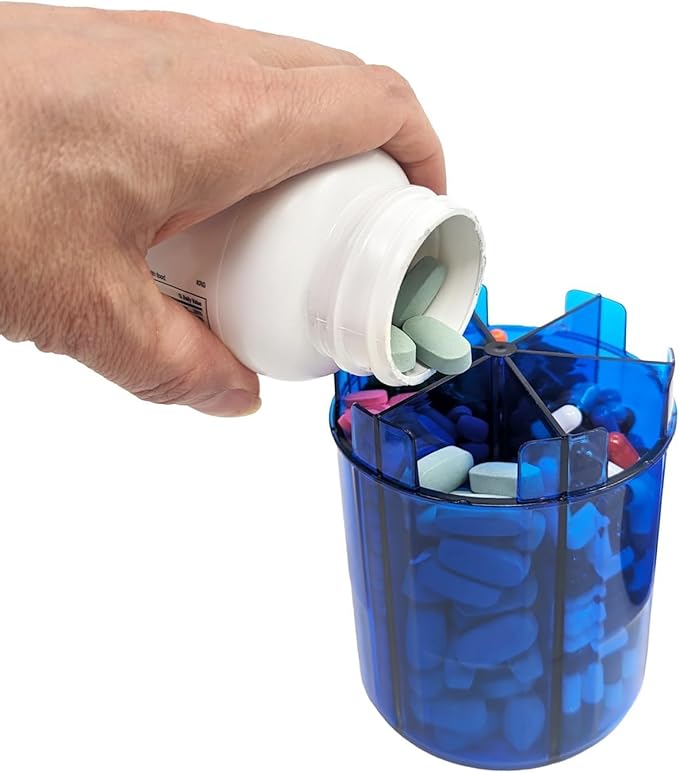 Monster Jr Supplement Pill Dispenser with Labels - Holds Small Medium Medication Vitamins and Easily Dispense from One Container Includes Compartment Labels (Monster Jr Blue UV - 1 Pack)