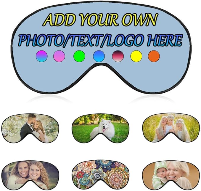 Personalized Eye Mask, Custom Eyeshade Blindfold Add Your Design Image Text Customized Eye Cover with Adjustable Strap for Sleeping Travel Work Naps Blocks Light, Wathet
