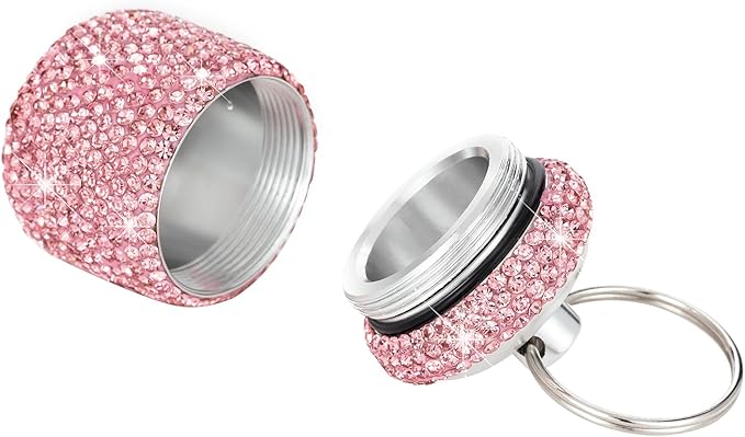 Pill Case for Purse Small Pill Container Keychain Bling Medicine Holder with Keychain Travel Medicine Organizer Bottle for Vitamin Supplement(Pink)