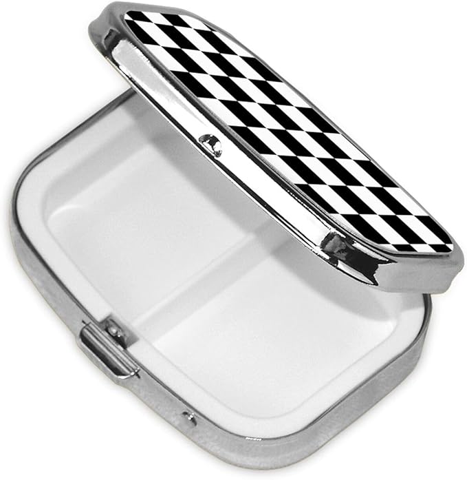 Small Pill Case Black and White Race Waving Checkered, Travel Pill Organizer Pill Box Portable Medicine Organizer, Cute Pill Holder Container for Vitamin, Fish Oil