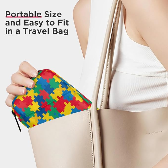 Color Autism Puzzle Pill Case Everyday Travel, 7 Day Weekly Medicine Pill Box Compact Portable Pills Bottle Organizer with Zipper for Daily Vitamin Medicine Holder Bottle Organizers Bag