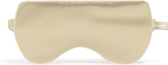ASUTRA Silk Eye Pillow for Sleep, Champagne - Filled w/Lavender Buds & Flax Seeds, Weighted Eye Mask, Meditation & Light Blocking Blindfold, Cooling Gel Mask Included