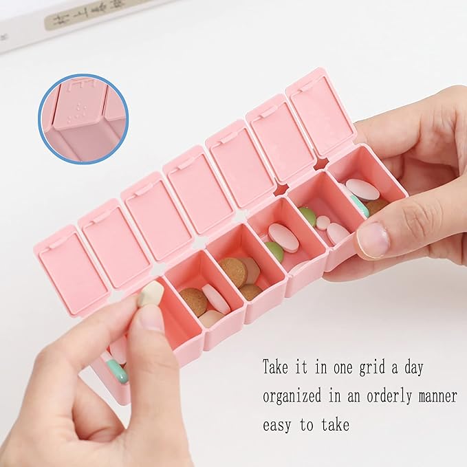 2Pack Pill Organizer Am Pm Pill Organizer 7 Day with Braille Pill case Vitamins Fish Oil Supplements