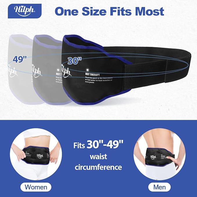 Hilph Low Back Ice Pack Wrap for Men Women, Reusable Gel Back Ice Belt with Hot Cold Therapy for Lumbar Pain, Abdominal Pain, Lumbar Surgery, Sciatic Nerve, Coccyx, Tailbone Pain (Black)