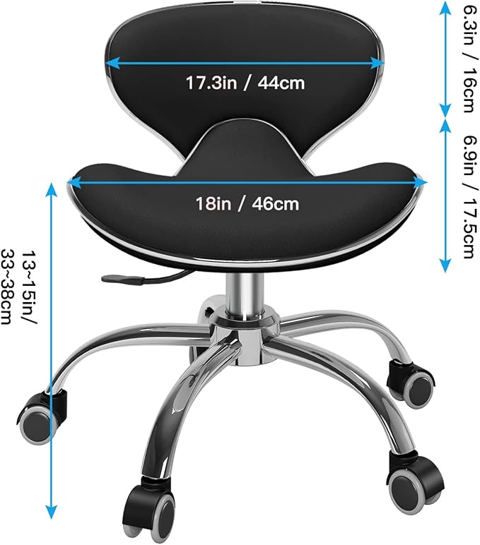 Pedicure Chair for Nail Tech,Adjustable Height, Hourglass Type Ergonomic Back Support Rolling Swivel Stool,Perfect for Massage and Salon Office Facial Spa Medical Tatoo
