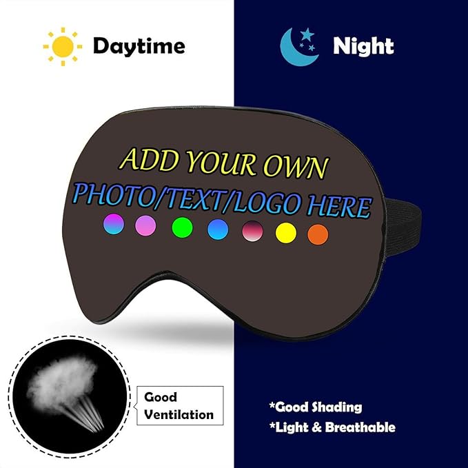 Personalized Eye Mask, Custom Eyeshade Blindfold Add Your Design Image Text Customized Eye Cover with Adjustable Strap for Sleeping Travel Work Naps Blocks Light, Taupe