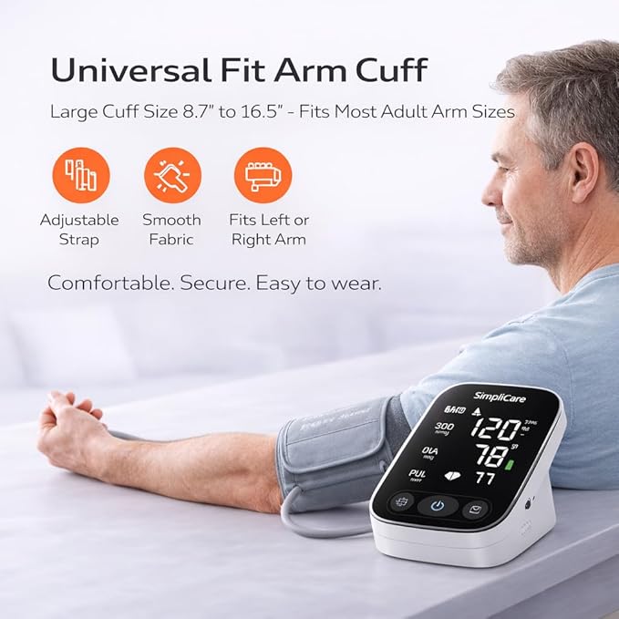Upper Arm Blood Pressure Monitor for Home Use, FDA 510(k) Cleared Class II Medical Device, Wide-Range Cuff 22–42 cm, Large 5.2" LED Display, Dual User, USB-C & Battery (AES-U382)