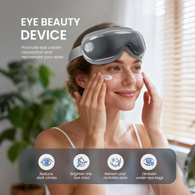 Eye Massager with Heat and Cooling, Eye Mask for Migraine, Heated Face Massager for Dry Eye Strain Relief Improve Sleep, Birthday Gifts for Women Men Gray