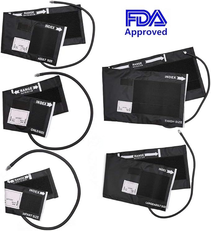 LINE2design Blood Pressure Aneroid Kit System - EMS Emergency Portable Travel Size First Aid Large Adult-Child Manual BP Universal Cuffs Kit-5 with 5 Different Sized Durable Cuffs Trauma Kits