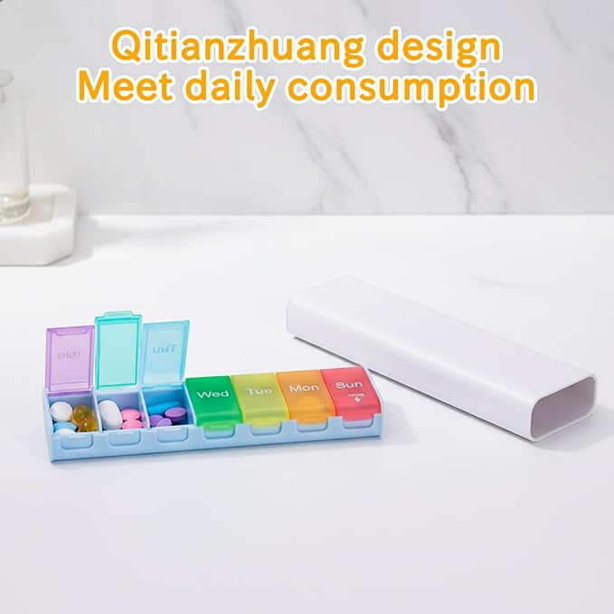 7-Day Pill Organizer, Weekly Medicine Case with Secure Flip-Top Lids, BPA-Free Travel Pill Box for Vitamins & Supplements, Easy-Fill Compartments for Home & Travel (White)