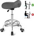 YEEZEE Saddle Stool Ergonomic- Comfortable Rolling Saddle Stool with Wide Thick Saddle Seat Padding, Swivel Adjustable Saddle Chair with Wheels and Ring Pedal for Medical Massage Salon (Grey)