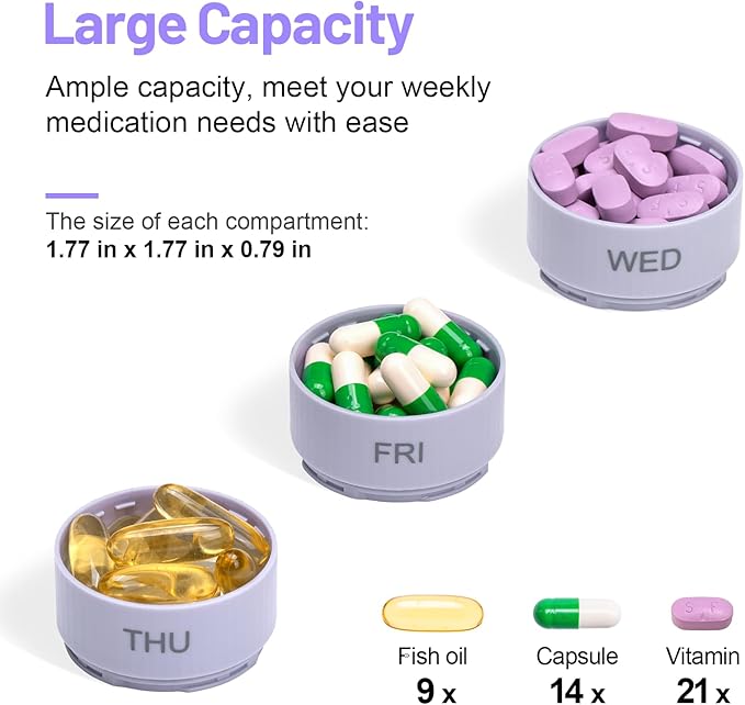 7 Day Pill Organizer, Travel Pill Box with Effortless Opening Design, Zoksi Weekly BPA Free Medicine Organizer with Large Container, Portable Waterproof Case for Vitamin, Fish Oil, Supplement