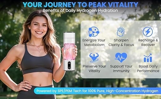 Hydrogen Water Bottle 10,000+PPB - PPB Molecular Hydrogen Infusion - SPE/PEM Technology (Silver)