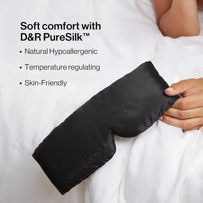 Dore & Rose Deep Sleep Mask Light Blocking, 23 Momme Mulberry Silk Eye Mask, Ultra Soft, Adjustable - Travel Sleeping Mask for Men & Women (Black)
