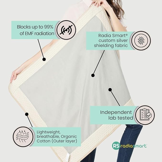 Radia Smart® 5G Blocking, EMF Protection Baby Blanket, Pregnancy Belly Shielding, Organic Cotton, Cream, 35”x30