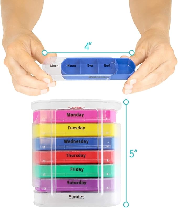 OPTRANEST Weekly Pill Organizer 7 Day, 4 Times a Day AM PM Pill Box, Stackable Medicine Organizer with Removable Compartments