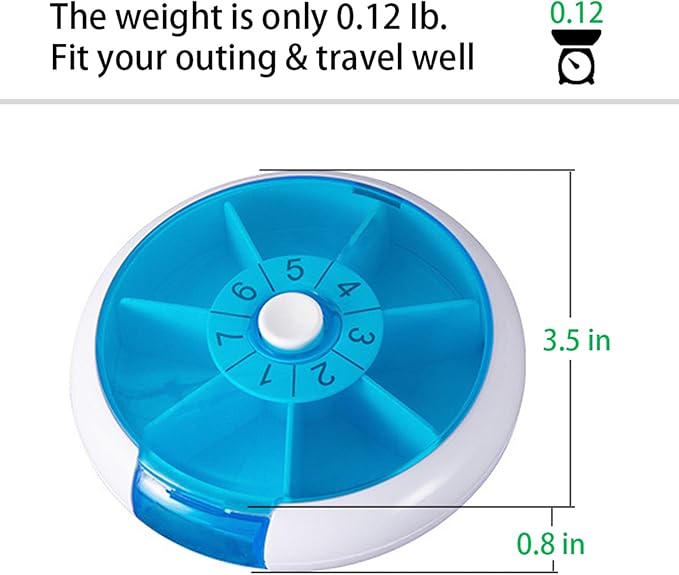 Weekly Medicine Pill Organizer - 7 Day Round Pill Box with Rotary Design, Daily Compartment for Vitamins & Medication, Compact Pill Case for Purse,Portable Travel Essentials for Pills & Supplements