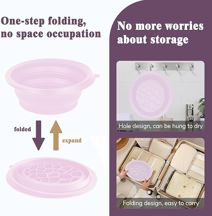 Large Silicone Bowl for Face Ice Bath with Built-In Icetray, Foldable and Hanging Design for Easy Storage and Carrying, Dipping Face Ice Bath at Home and Travel (Purple)