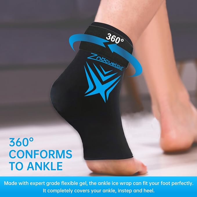 Ankle Ice Pack Wrap for Swelling, Reusable Foot Heel Gel Ice Pack for Injuries Sprained, Hot Cold Therapy Sock Compression for Plantar Fasciitis Pain Relief, Achilles Tendonitis