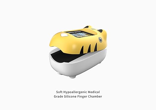 Child Pulse Oximeter Blood Oxygen Saturation Monitor, Neck/wrist Cord, Batteries included, Yellow