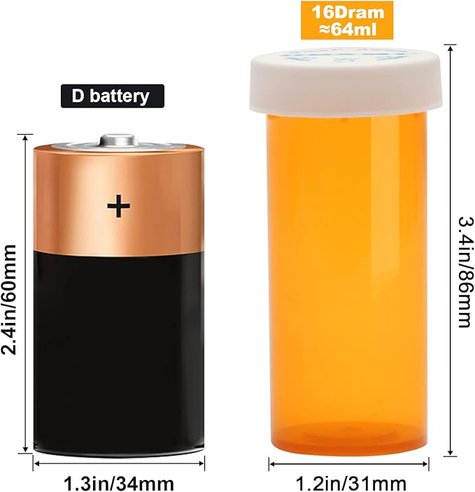Plastic Medicine Pill Bottles with Child Resistant Caps - Push Down and Turn - Prescription Vial, Medicine Container, Pill Cases Dispenser Organizers (12pcs, 16 Dram)