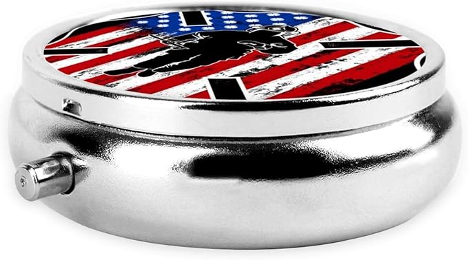 Pill Box,Fireman Flag American Firefighter Round 3 Compartment Pill Box Pocket Purse Decorative Box Portable Mini Travel Medicine Case Tablet Vitamin Holder Organizer Pill Case