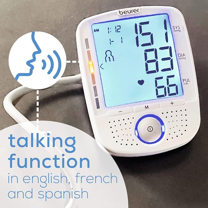 Beurer BM50 Talking Upper Arm Blood Pressure Monitor - Accurate, Digital Machine with Automatic Cuff for Home Use, Arrhythmia Detection, Batteries and Carrying Case Included