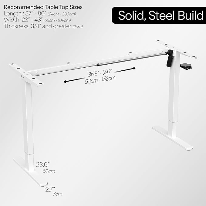 VIVO Electric Stand Up Desk Frame Workstation, Single Motor Ergonomic Standing Height Adjustable Base with Simple Controller, White, DESK-V100EW
