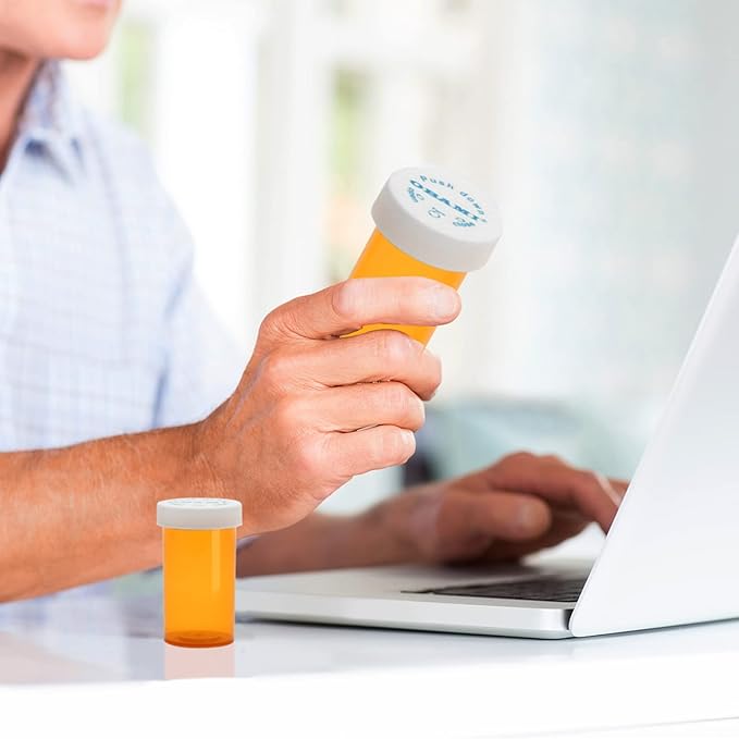 Plastic Medicine Pill Bottles with Child Resistant Caps - Push Down and Turn - Prescription Vial, Medicine Container, Pill Cases Dispenser Organizers (12pcs, 8 Dram)