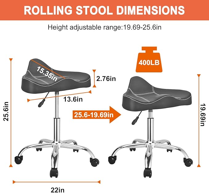 JOSTZHXIN Rolling Stool PU Leather Swivel Stools Height Adjustable, Drafting Work SPA Task Chair with Wheels, Home Office Salon Stool Chair