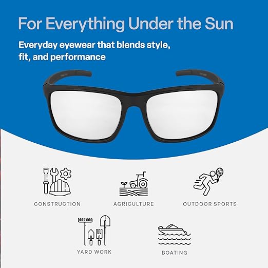 Bullhead Safety Eyewear Pompano Glasses - Anti-Fog, Lightweight, Impact/Scratch Resistant, UV Blocking Sunglasses for Cycling, Fishing, Driving, Clear/Matte Black