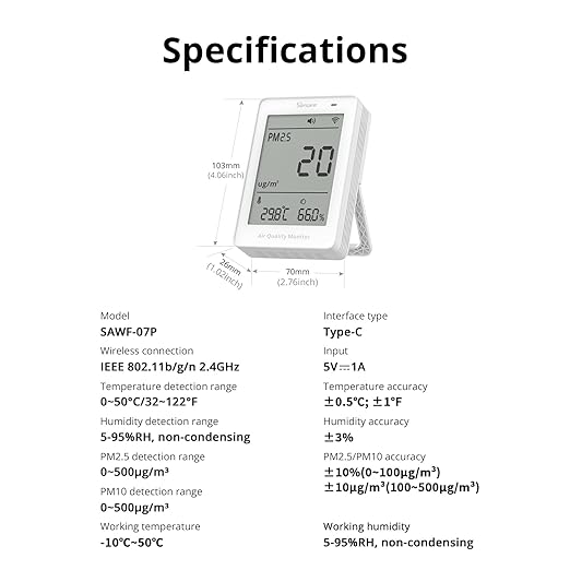 SONOFF Smart Indoor Air Quality Monitor with PM2.5, PM10, Temperature & Humidity Sensor, Real-Time Display & Alarm, Matter-Compatible, 2.4GHz WiFi, 3.73-inch Screen, for Bedroom, Nusery Room