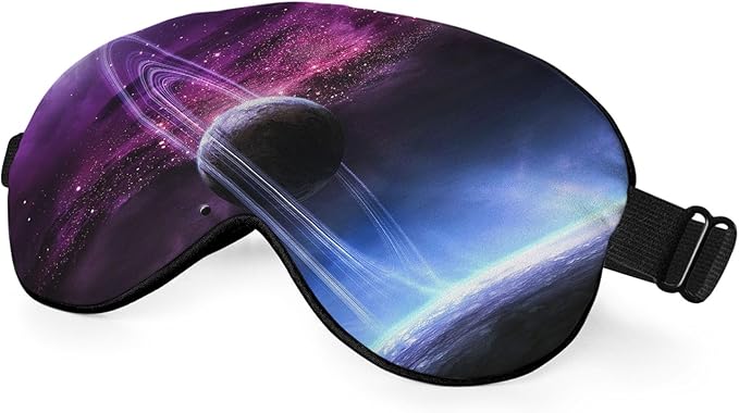 Universe Galaxy Sleep Eye Mask Eye Cover Abstract Saturn Mysterious Starry Sky Silk Eye Mask for Sleeping with Adjustable Strap for Travel Nap Shift Work Office