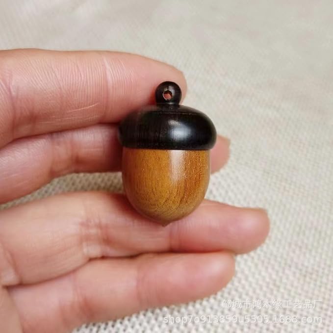 Wooden Travel Pill Case, Solid Wood Medicine Pill Box, Mini Granule Storage Box for Outdoor Acorn Shape Sandalwood Capsules Organizer Pill Organizers Over-The-Counter Medication, Brown