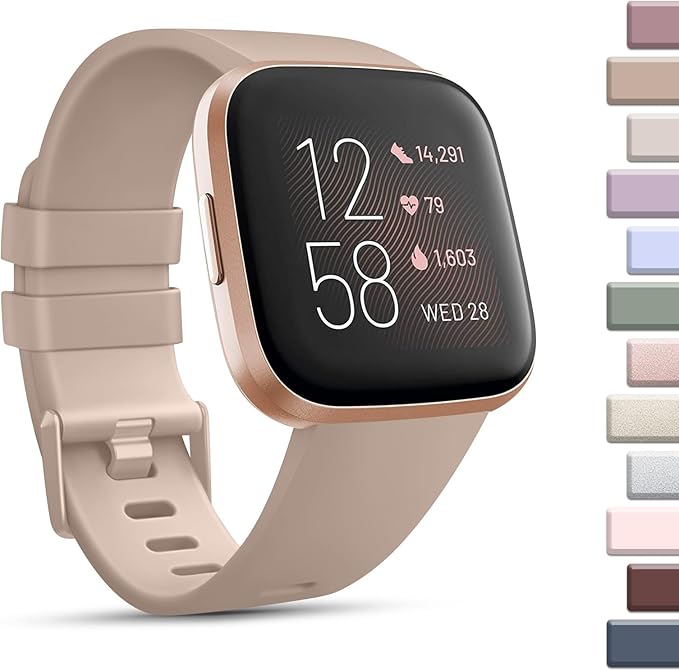 Mugust Sport Bands Compatible with Fitbit Versa, Classic Soft Silicone Replacement Wristbands Straps for Fitbit Versa 2 Smart Watch Women Men (Large, Milk Tea)