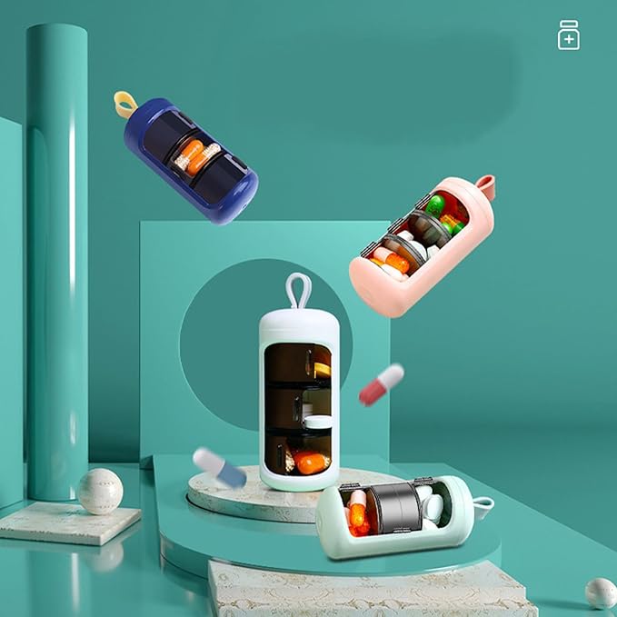 Catekro Travel Pill Organizer, Triple Layer Packaging Pill Storage Box with Rotating Push Pull Cover, Large Compartment to Hold Vitamins,Fish Oil, Supplements and Medication