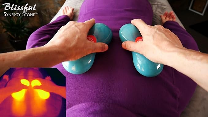 Blissful (Midnight Black)(Set of 2) Synergy Stone - Contoured Hot Stone Massage Tools Deep Heat for Muscle Tension Relief Relaxing and Therapeutic Ultra-Smooth for on Skin with Oil or Over Clothes