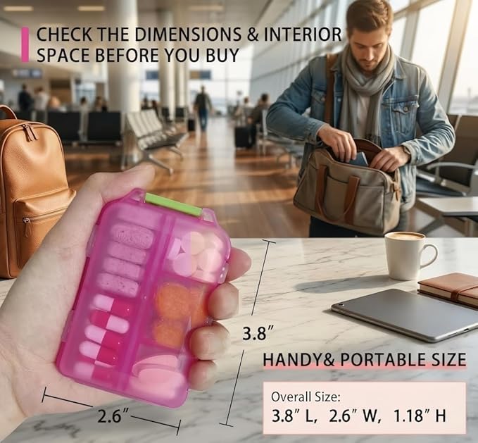 Pill Organizer with Medicine Labels Travel Daily Pill Container Mini Medication Organizer Storage Pill Organizer Travel Essentials Pill Case 7 Day (Grey & 161 Lables)