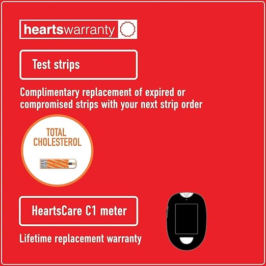 HeartsCare C1 Plus Total Cholesterol Meter Test Kit at Home with TC 10 count with 3D bluetooth HeartsHome app.