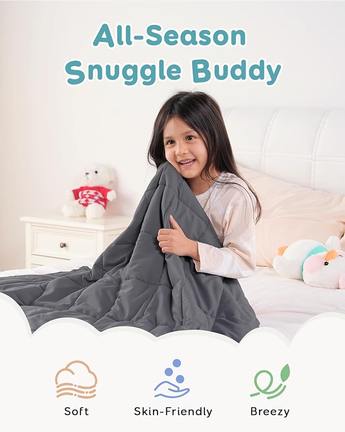 Topblan Weighted Blanket 7 lb, 41" x 60" Heavy Throw Blanket for Teens, Glass Bead Filling for Calming and Better Sleep, Washable, Dark Grey