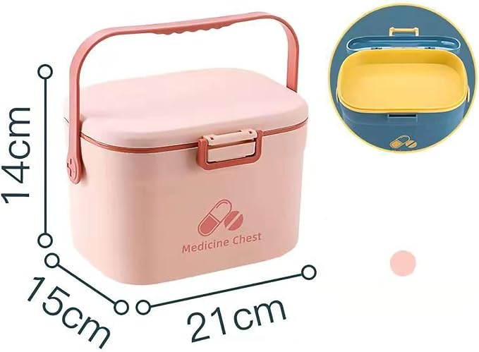 Cyrank First Aid Box, Empty Medicine Box Portable Medicine Container Organizer Storage Box 2 Layer Home First Aid Box for Home Office(Pink)