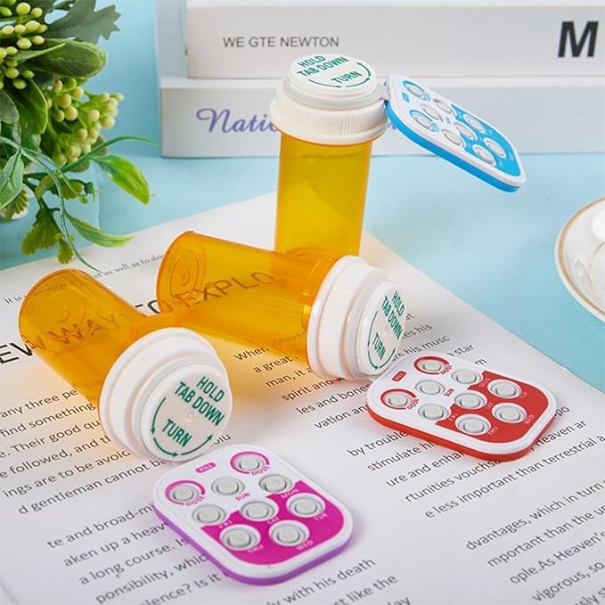 Blue Pill Popper Medication Tracker Organic Silicon Pill Popper Medication Tracker Reminder Adult/The Child Daily Pill Reminder Small and Portable Memory Aid with Buttons with Bottle, Medication Aids